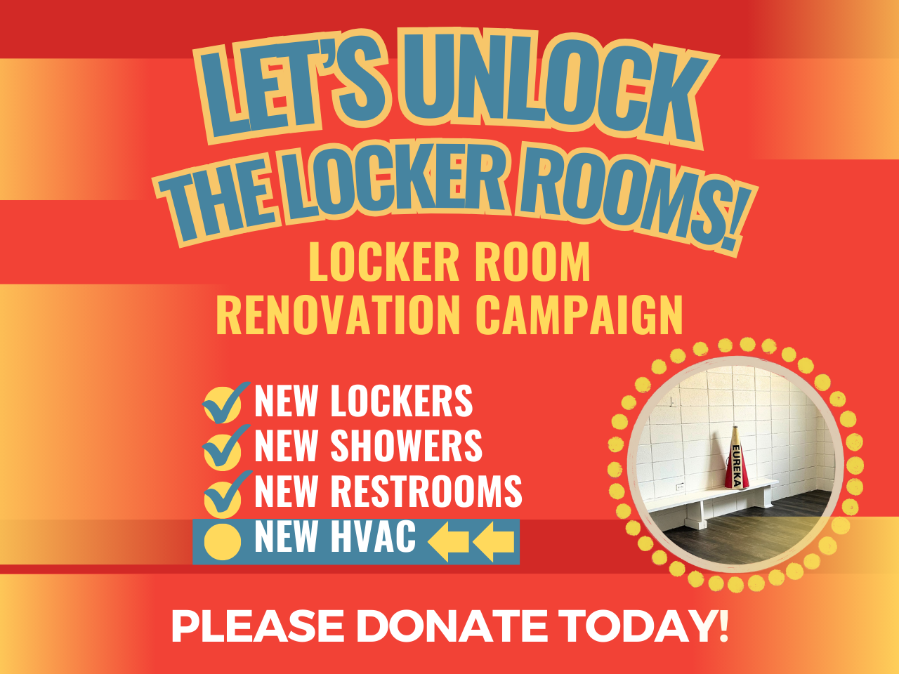 orange and red poster announcing locker room fundraiser
