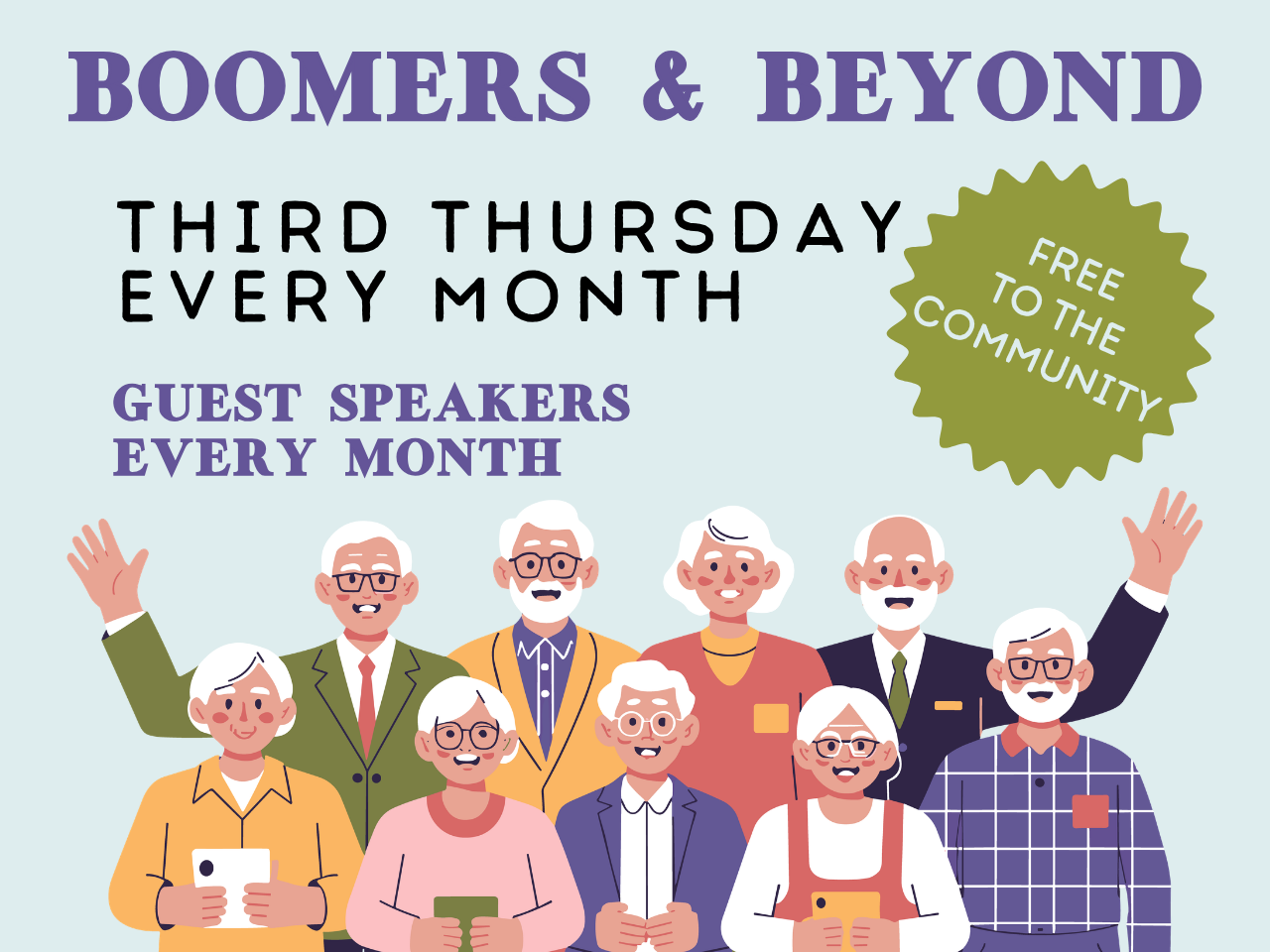graphic image of older adults poster announcing Boomers and Beyond program