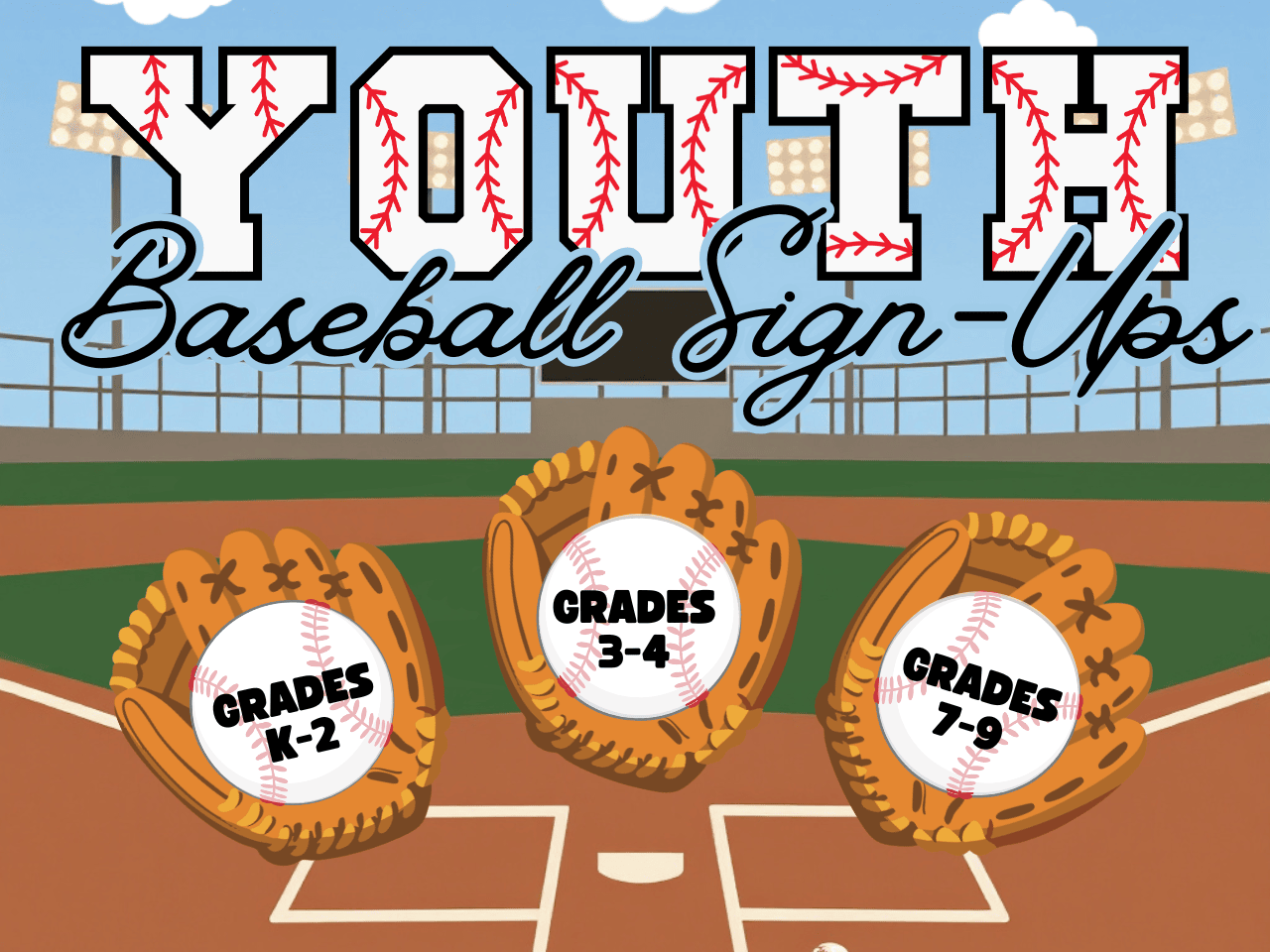 poster announcing signup for youth baseball